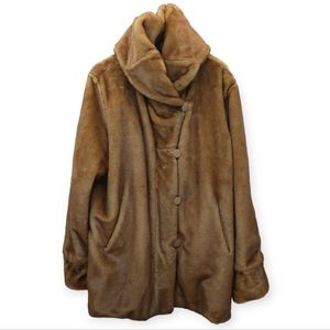 Dennis Basso Brown Faux Fur Reversible Coat Jacket Mob Wife Trend XL